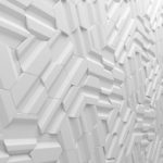 White abstract squares backdrop. 3d rendering geometric polygons, as tile wall. Interior room