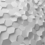 White abstract hexagons backdrop. 3d rendering geometric polygons, as tile wall. Interior room