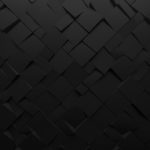 Black abstract squares backdrop. Geometric polygons, as tile wall. Interior room